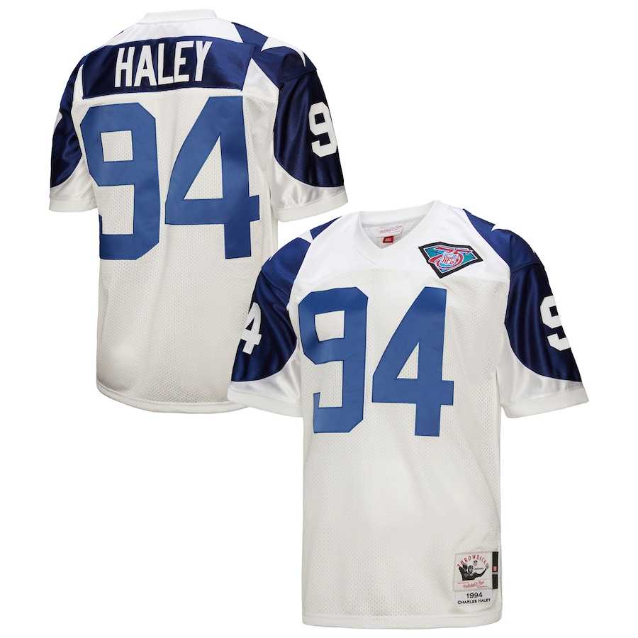 Men%27s Mitchell & Ness Charles Haley White Dallas Cowboys 1994 Authentic Throwback Retired Player Jersey->seattle seahawks->NFL Jersey